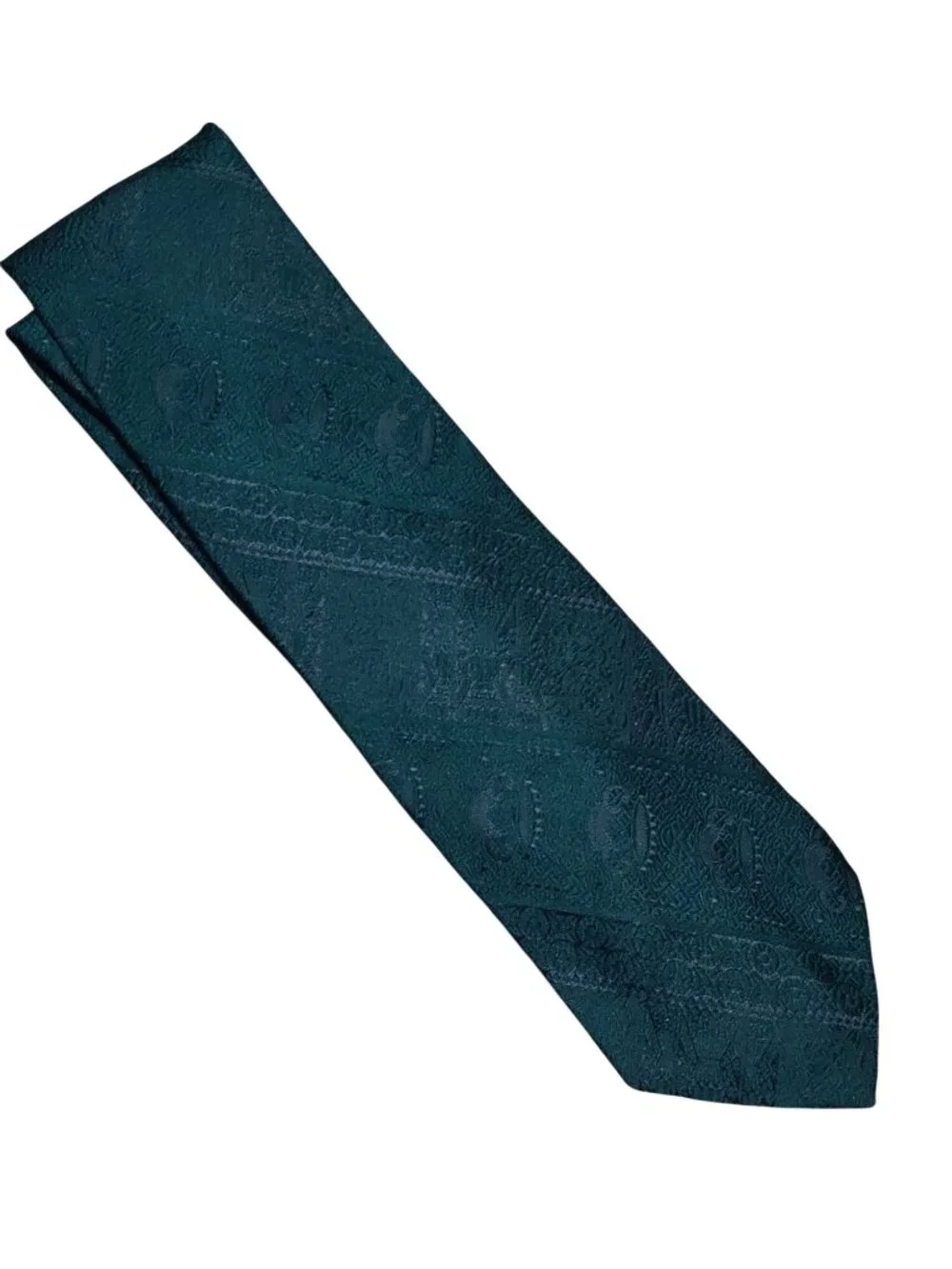 Blocks by Damon Necktie Deep Green Black Ornamental Woven Vintage Union Made USA